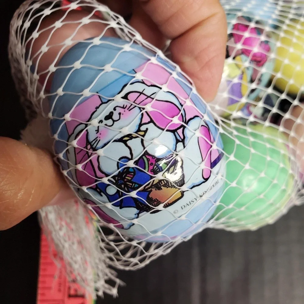 NOS Vintage‎ Plastic Easter eggs 12 Multicolored w/Wraps For Tiered Tray Display